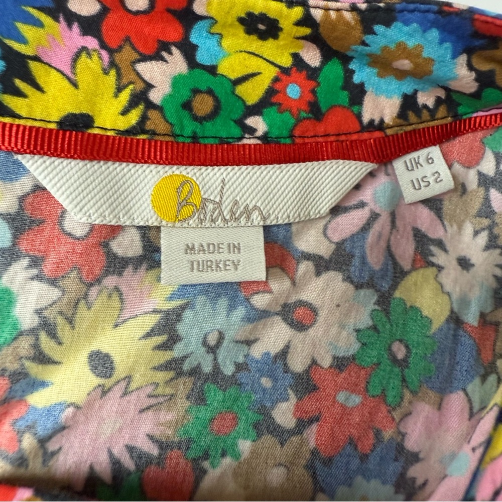 Boden Ditsy Floral Cotton Top Women’s Smocked Cuff Blouse Size US 2 - Picture 2 of 6